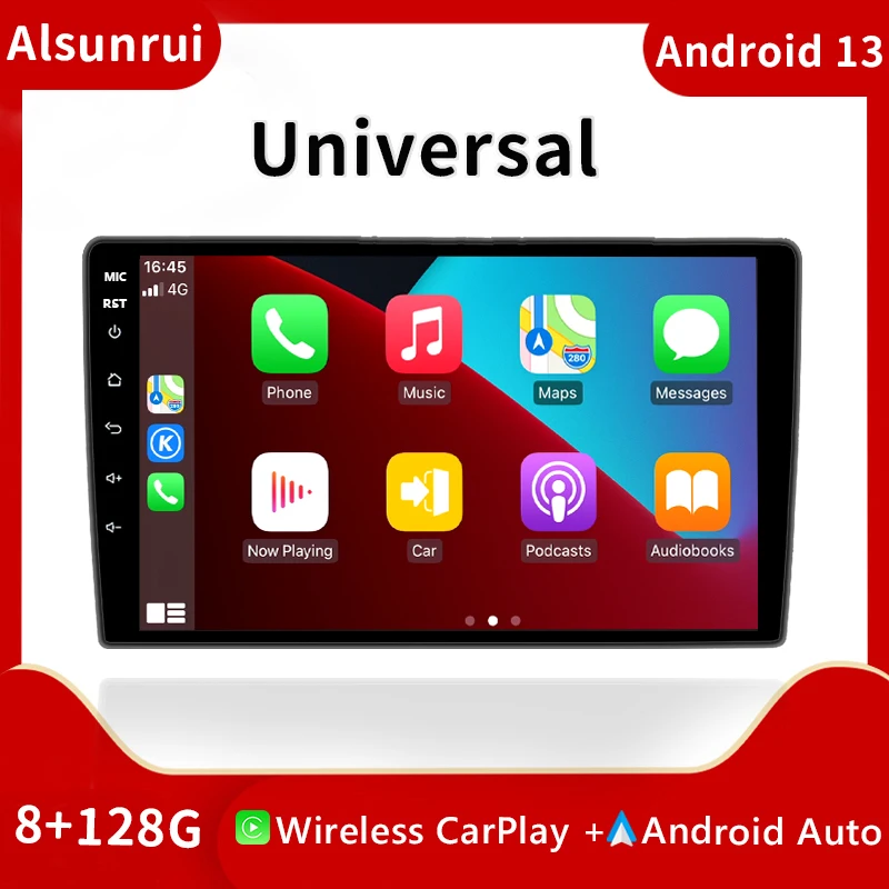 

10" 8 Core Wireless Carplay 1Din Android 13 Car Multimedia Player Universal Stereo GPS Navigation Audio Head Unit Wifi 4G RDSDSP