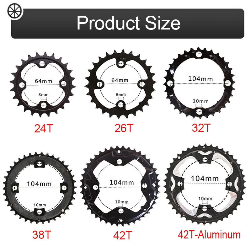 104/64mm BCD MTB Bike Chainring 24/26/32/38/42t Bike Chain Ring Double/Triple 10Speed  Aluminum Chainwheel Bicycle Accessories