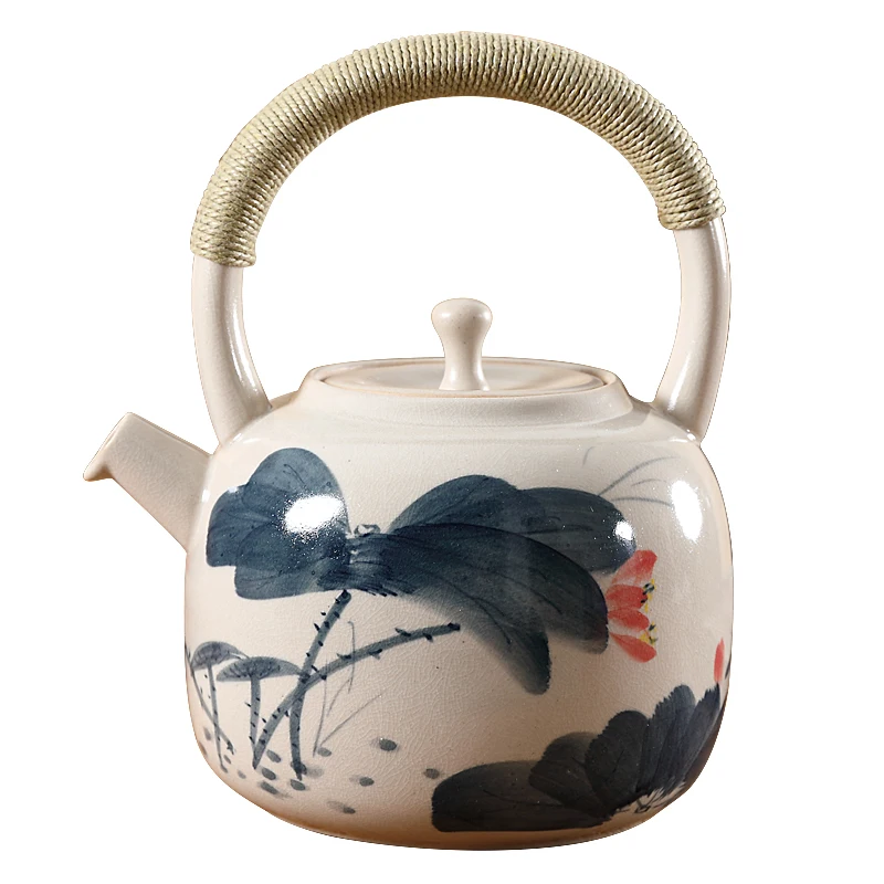 

Teapot Loop-Handled Hand-Painted Ceramic Kettle Tea Pot Tea Brewing Pot Open Fire Pot Electric Ceramic Stove Pot Archaized Pot