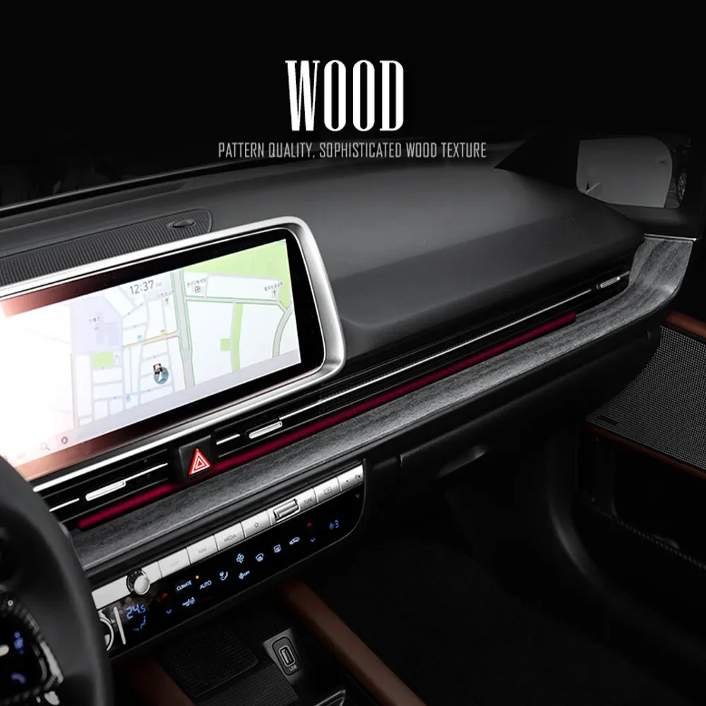 LHD 2pcs Wood Grain Style Front Console Dashboard Decoration Stripe Cover For Hyundai IONIQ 6 2022 2023 LHD