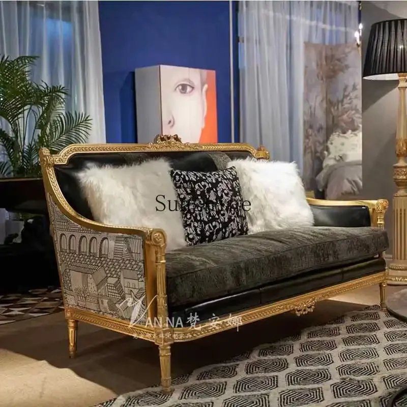 YAmerican retro solid wood carving, gold old reception, palace film and television fabric sofa