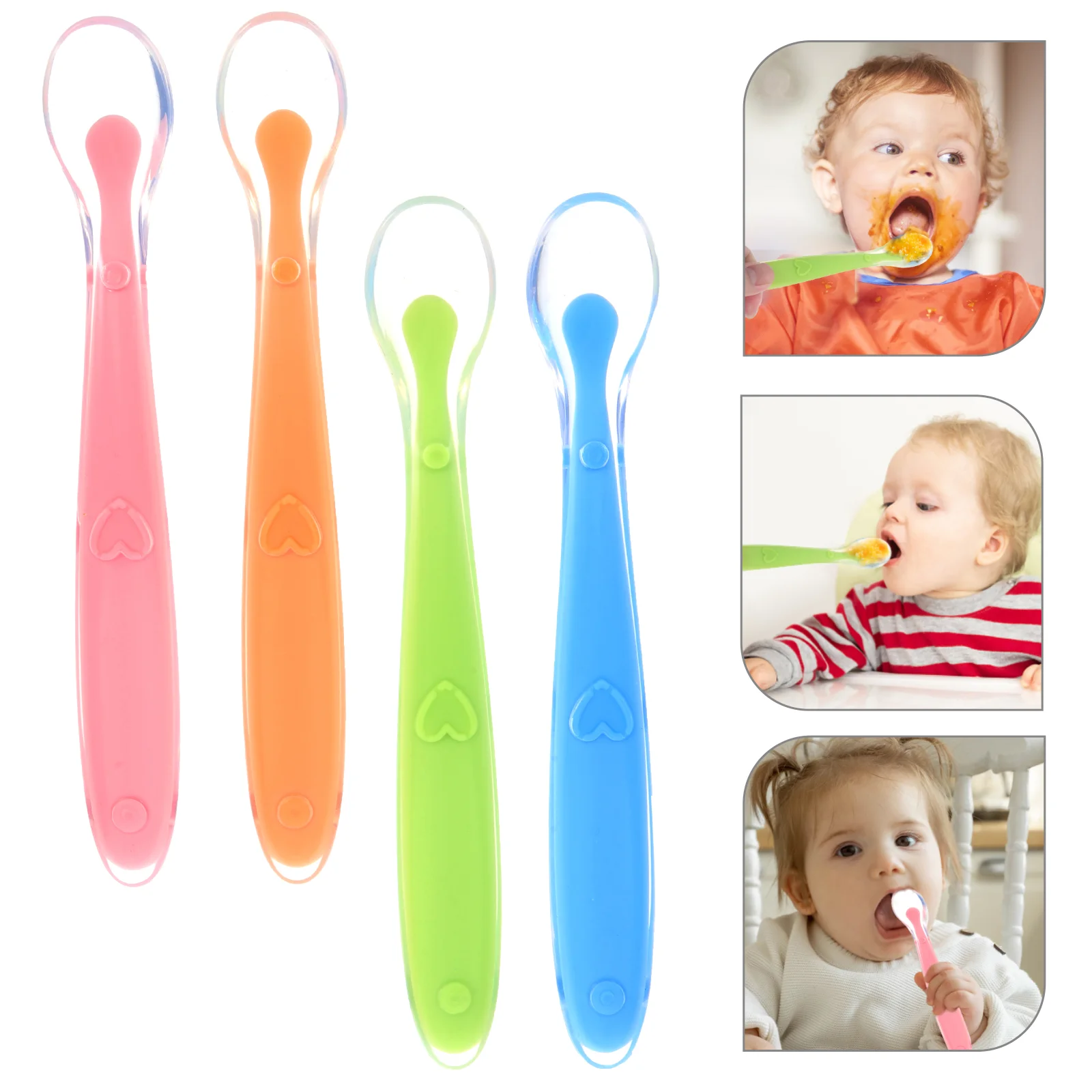 

4 PCS Flatware Spoon for Baby Tableware Two-color Silicone Spoons Child Children