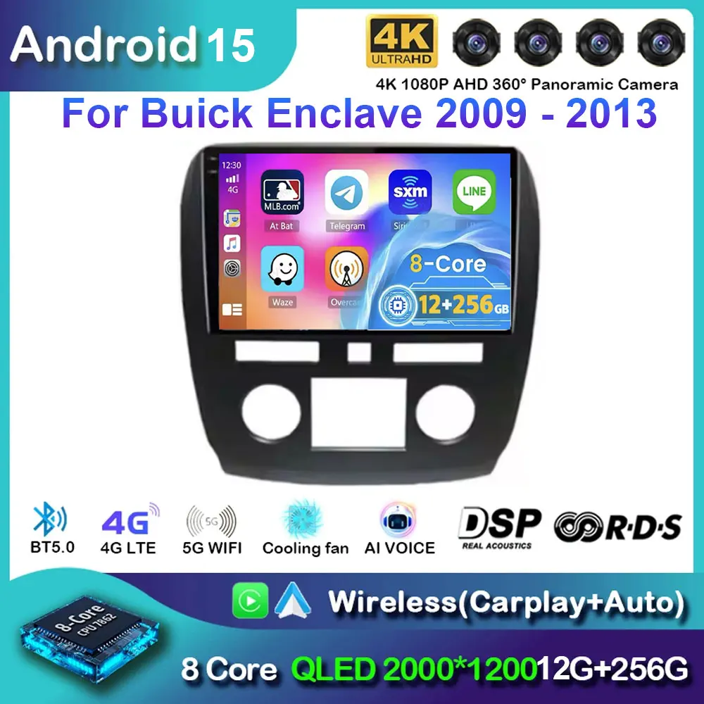 Android 15 para Buick Enclave 2009-2018 Radio de coche estéreo navegación Multimedia GPS reproductor de vídeo inalámbrico Carplay