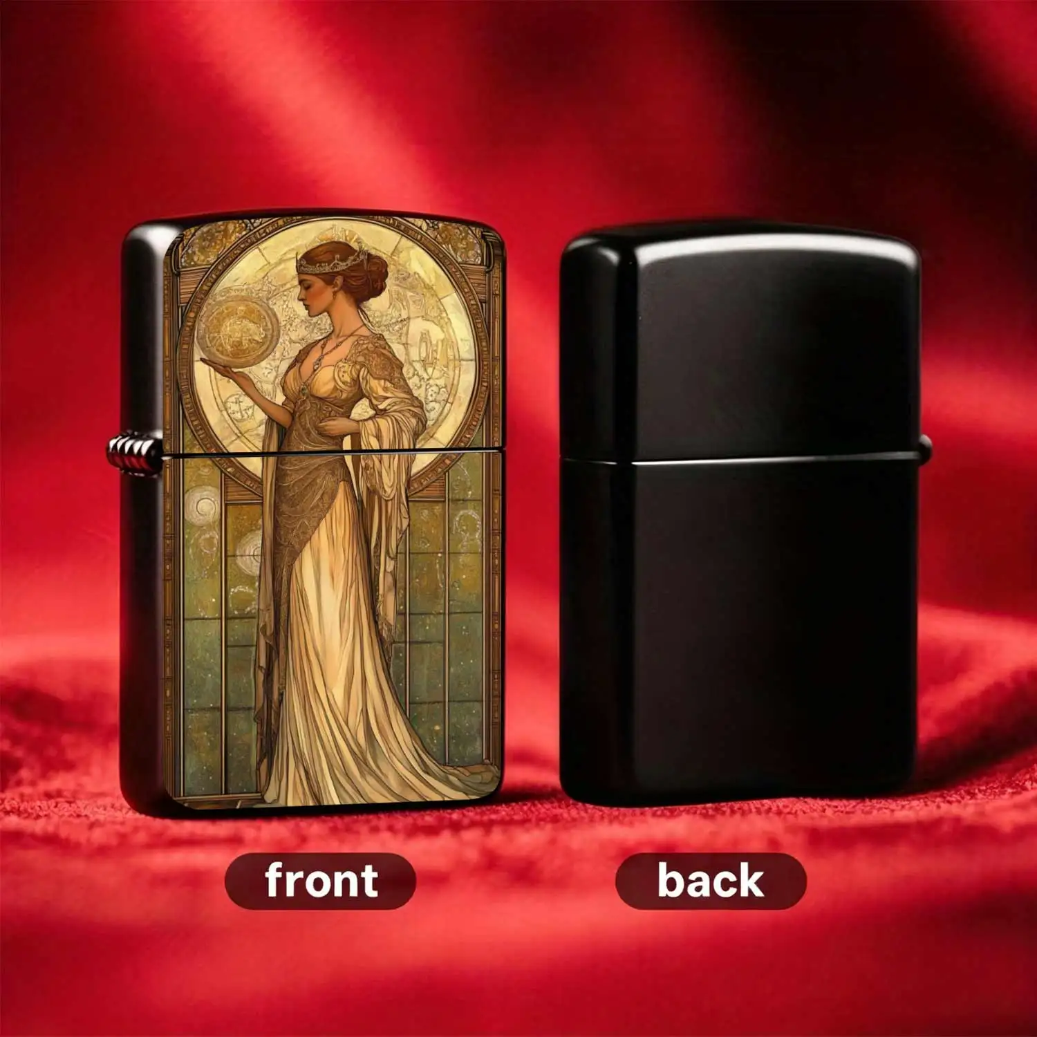 Vintage Mucha Style Court Goddess Flip-top  Windproof  Lighter Refillable Fuel Portable Pocket Type European Art Illustration Embossed Texture Collectible Portable  Tool Humorous and Fun Lighter