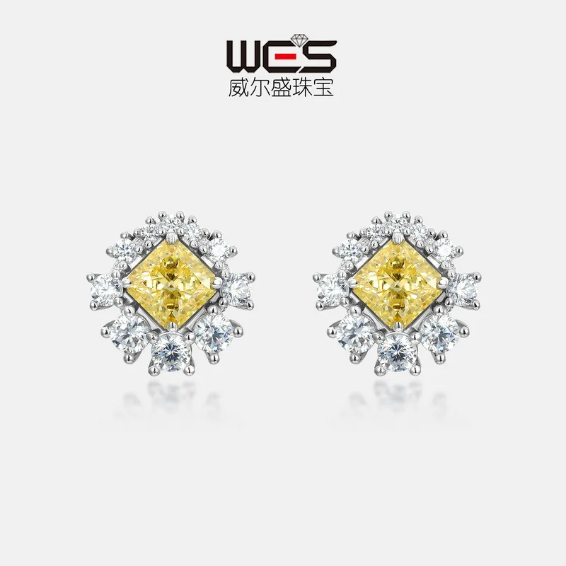 18K gold colored baby stone PT950 platinum ice flower cut high carbon diamond earrings for women fashionable and removable