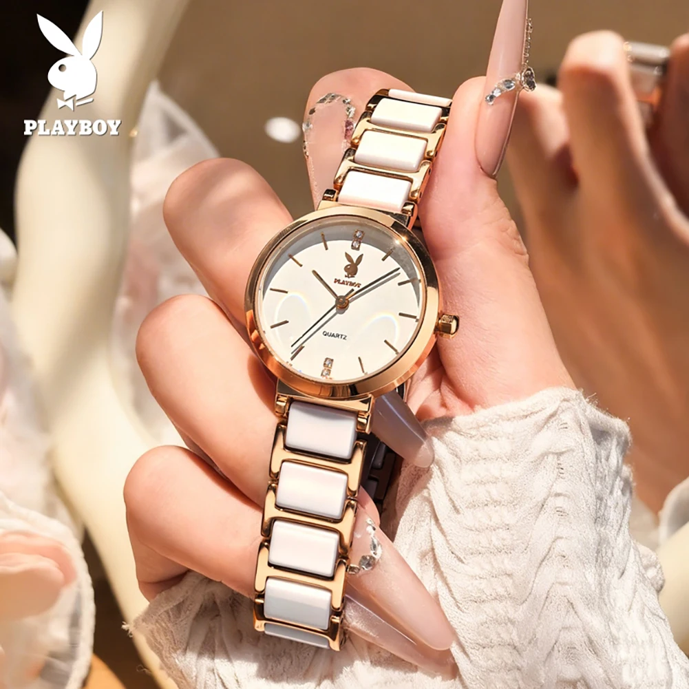 

PLAYBOY 3128 Women Watches Quartz Wristwatch Steel Ceramics Bracelet Waterproof Luminous Watches For Woman Dress Luxury Elegant
