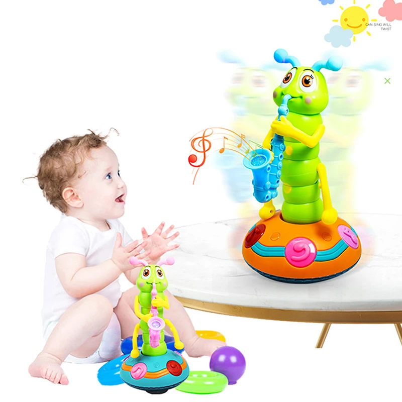 Electric Caterpillar Dance Toy,Dancing Caterpillar Toy Electric Upright Caterpillar Musical Toy, Light Caterpillar Saxophone Toy