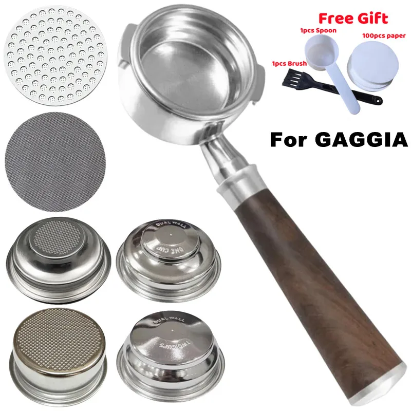 GAGGIA-Bottomless Naked Portafilter Coffee, Espresso, Stainless Steel Coffee Handle, Wooden Coffee Machine Filter, 58mm