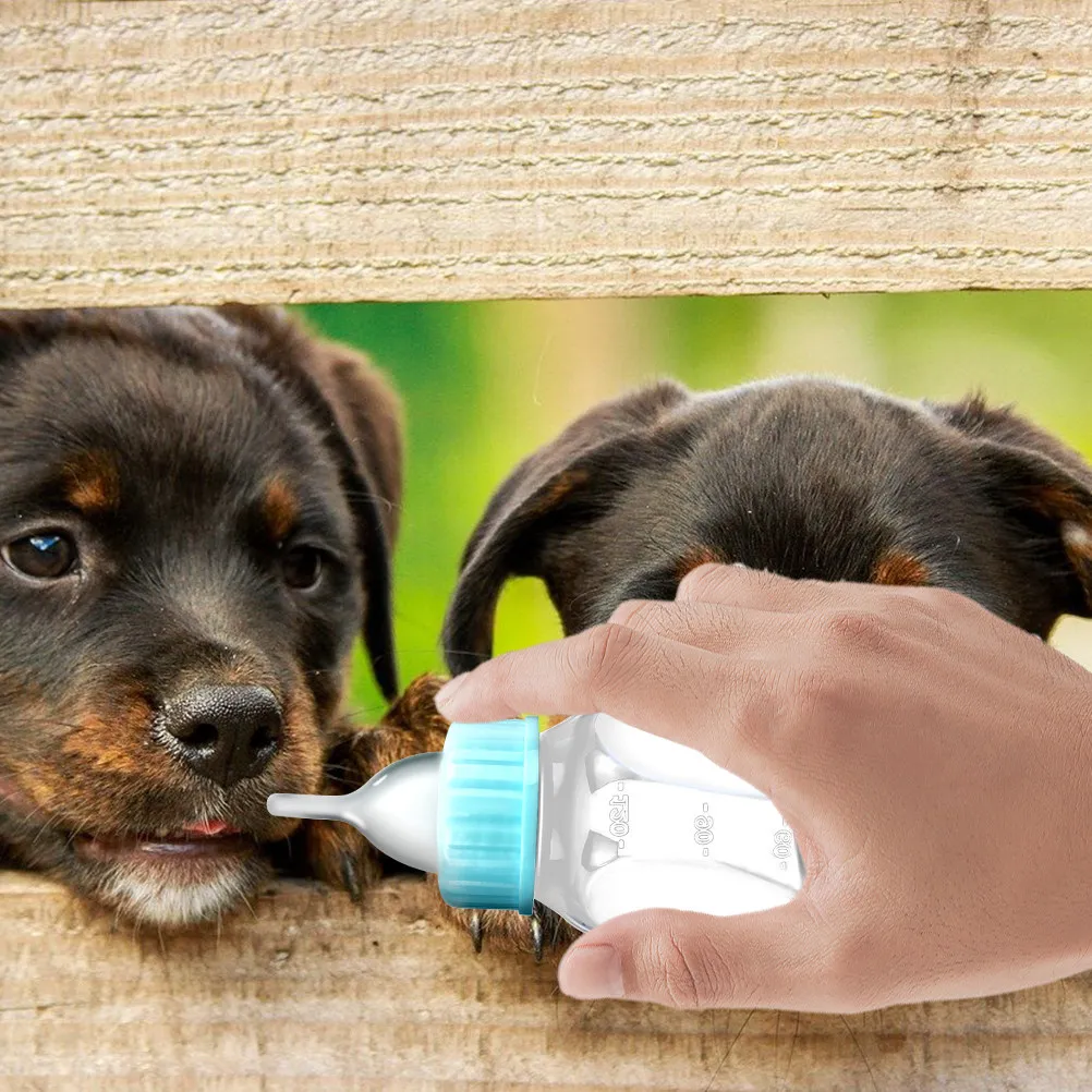2Pcs Kitten Nursing Bottles for Puppies Kittens Rabbits Small Pet Feeding Bottle with Clear Scale Leak Proof Easy Clean