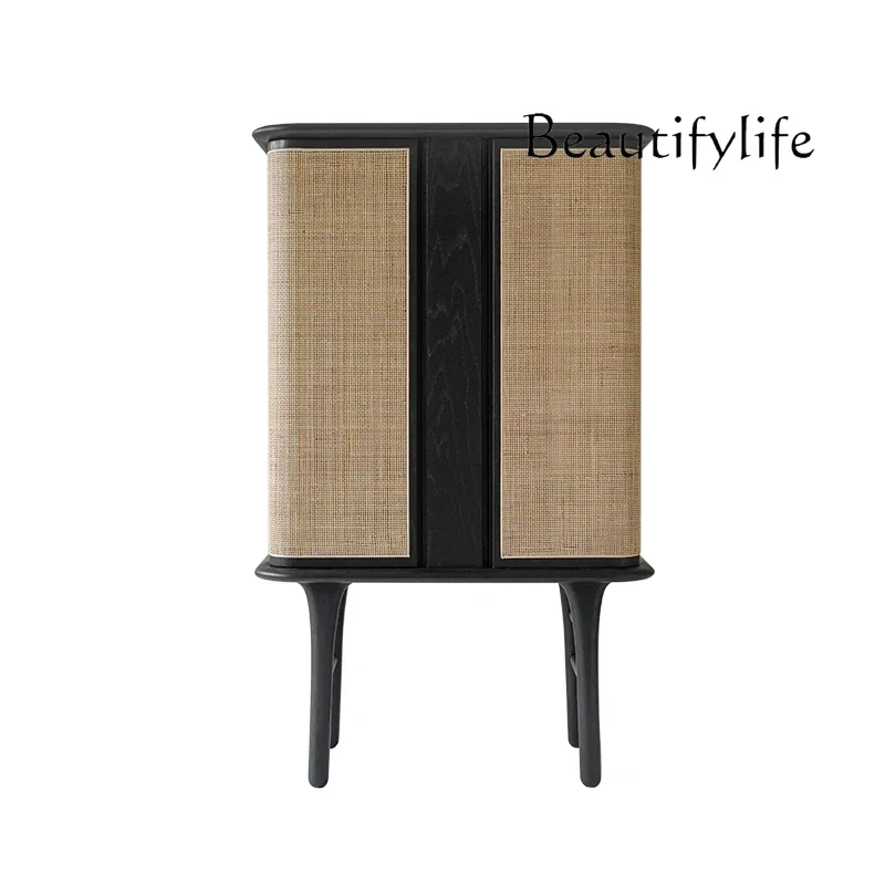 

Medieval solid wood rattan dining side cabinet Italian living room simple decorative cabinet