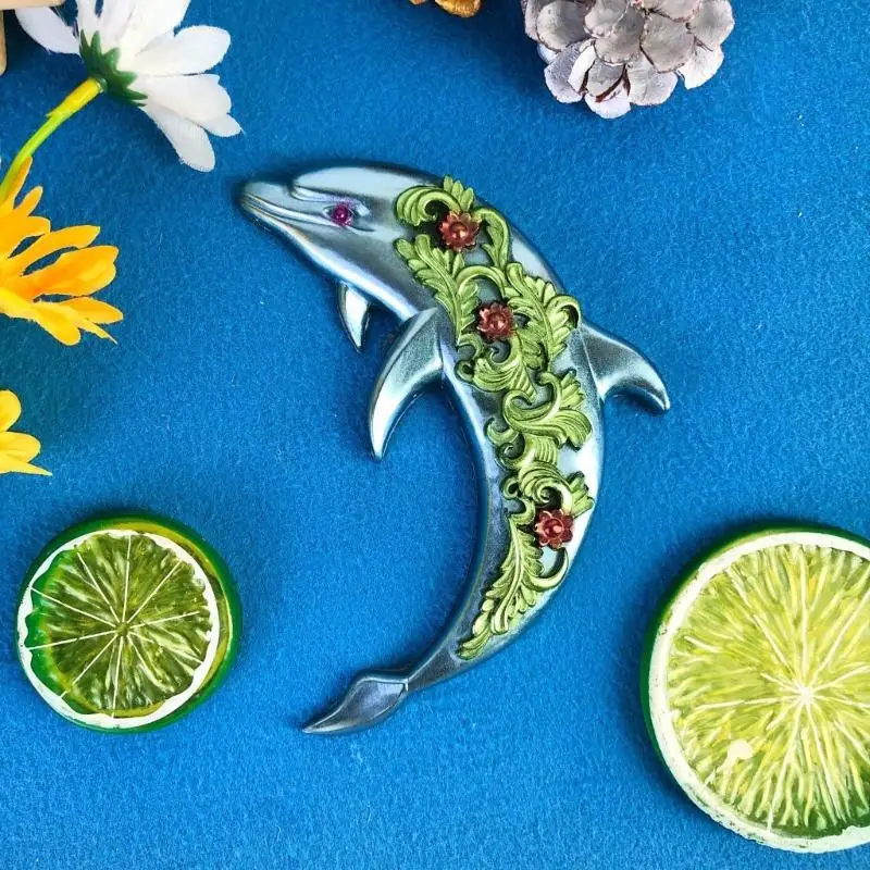 45BE Rose Dolphin Resin Resin Mould Diy Wall Decoration معلق الحلي ثلاثية الأبعاد المحيط