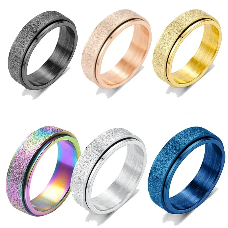 New 6mm Anxiety Fidget Spinner Rings for Men Smooth Stainless Steel Spinning Rotating Ring for Women Anti Stress Jewelry Gift