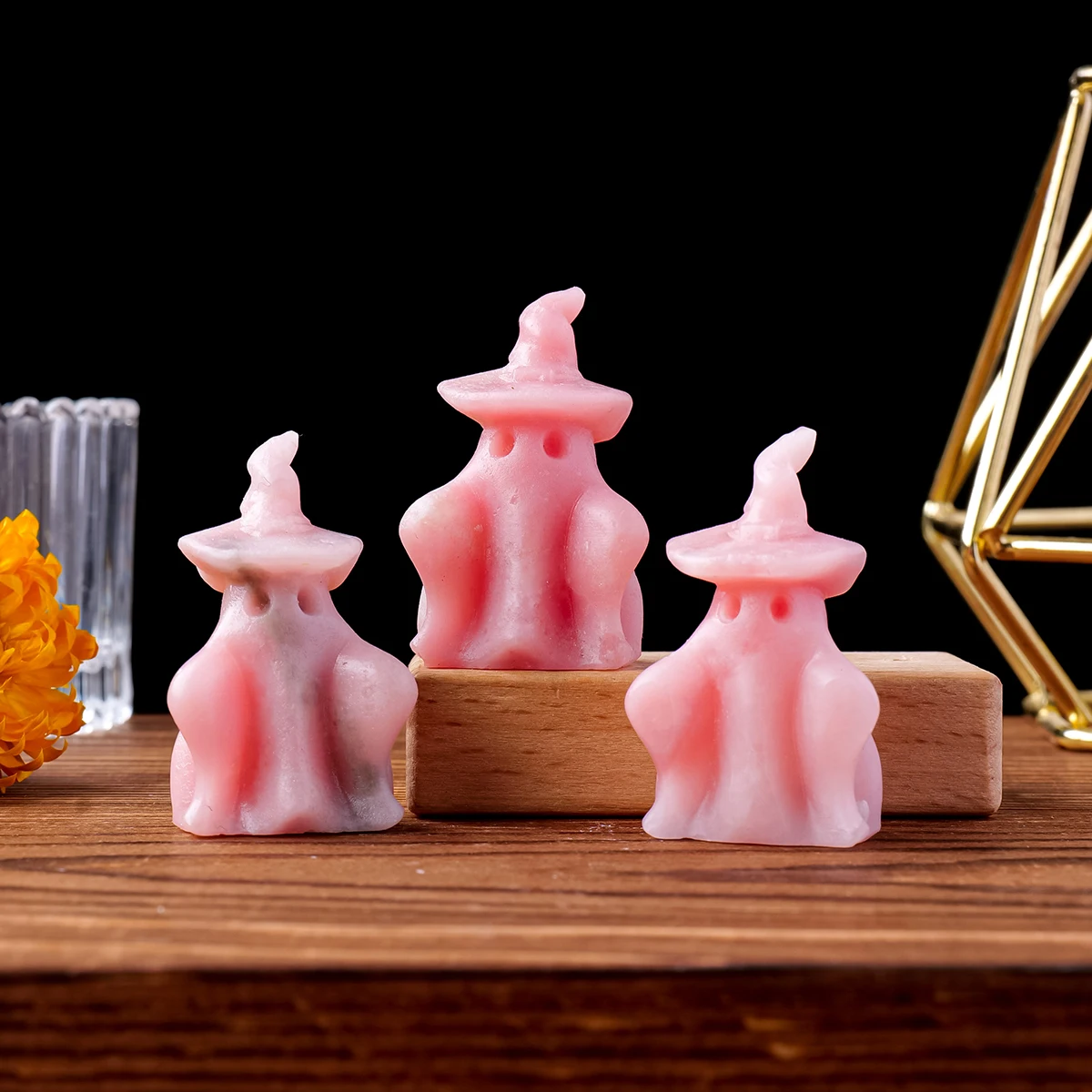 قطع نحت أشباح العقيق الوردي الكريستالي ، مشغولات هالوين ديكورات إبداعية للعطلات المنزلية ، 1 *