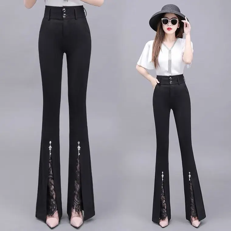 Pantalon taille haute pour femmes, couleur unie, élégant, Design Slim, tendance, Streetwear, coupe botte, Style français, assorti avec tout, Simple, TT1017