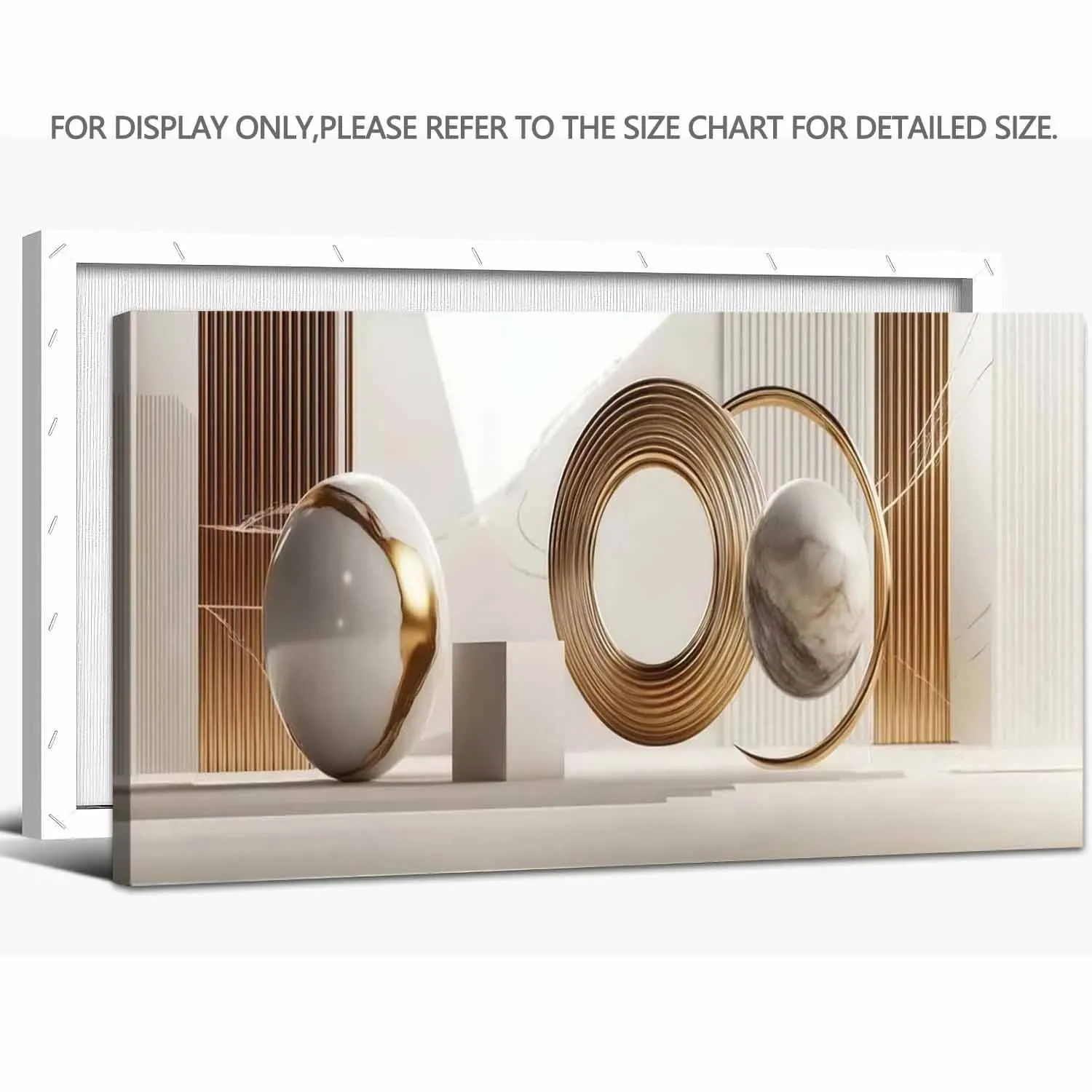 Gold Abstract Geometric Gallery Wrapped Canvas Print With Full Wrap Frame, Modern Neutral Tone Circular Rings Spheres Living Room Wall Decor, Can Be Hung Directly, Suitable For Bedroom Office Home Decoration, Cuadros Para Sala