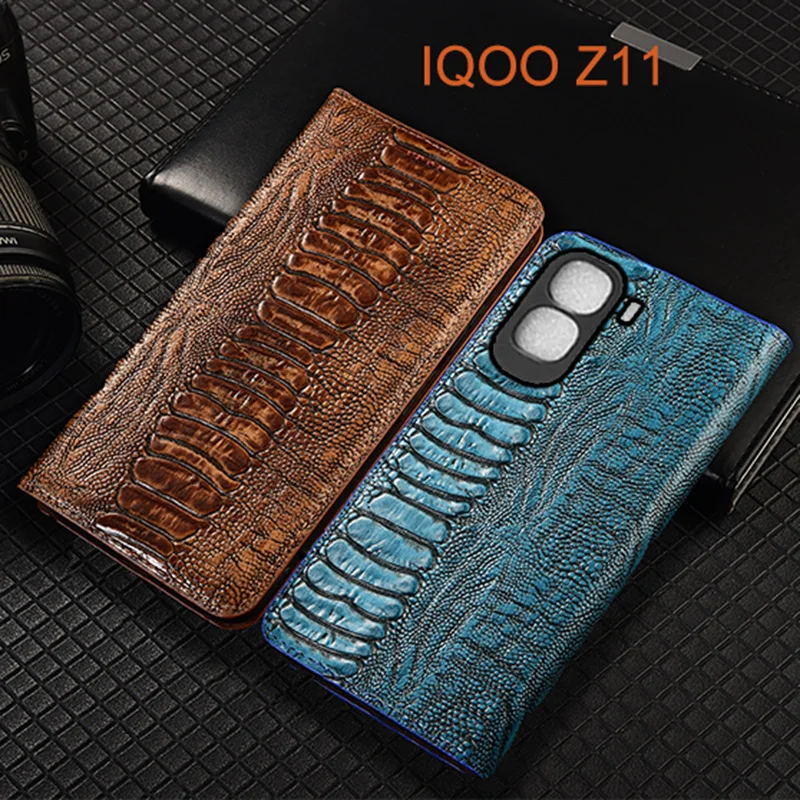 

Ostrich Pattern Genuine Leather Flip Case For IQOO Z11 Turbo Z11X Phone Cover Card Cases Scratch Proof