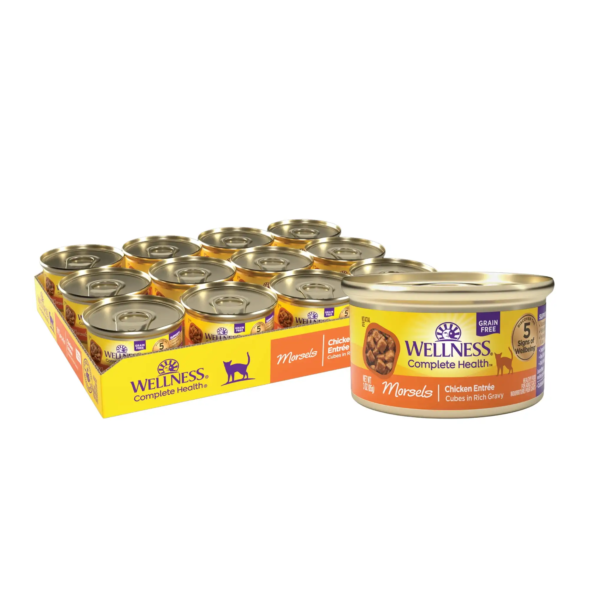 

Wellness Complete Health Natural Grain Free Wet Canned Cat Food, Cubed Chicken Entree, 3-Ounce Can (Pack of 24)