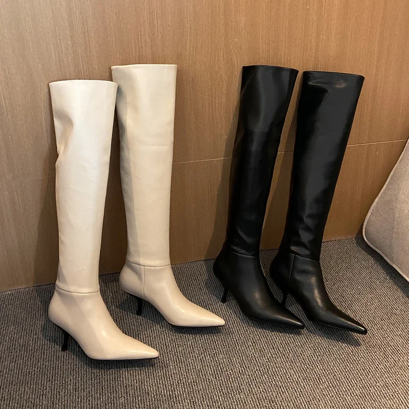 JOZHAMTA Size 34-40 Women Knee Boots Genuine Leather Sexy Thin High Heels Shoes For Women Pointed Toe Long Boots Office Party