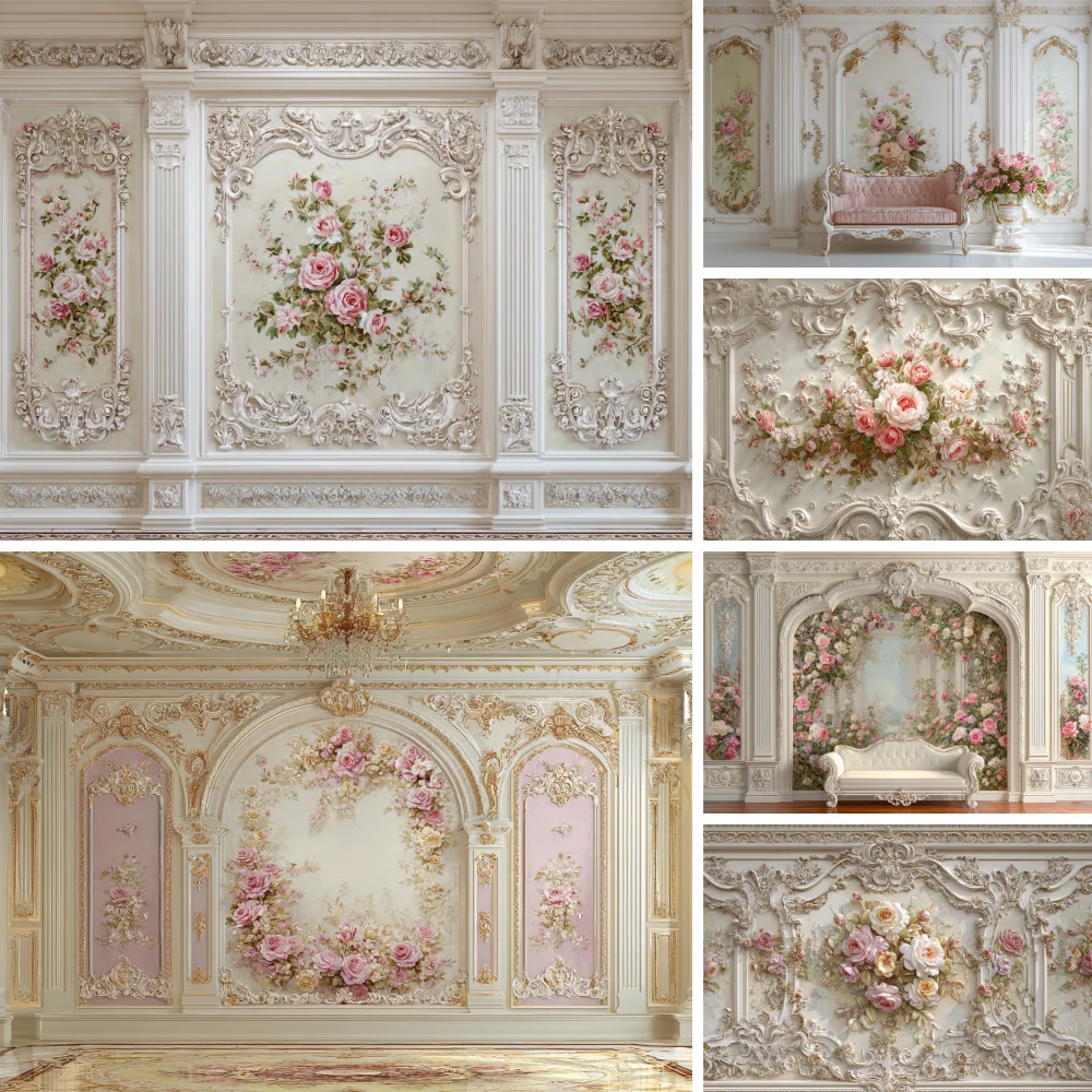 

Retro White Palace Photography Background Custom Palace Plaster Pattern Backdrop Decor Adult Pregnant Woman Portrait Photo Props