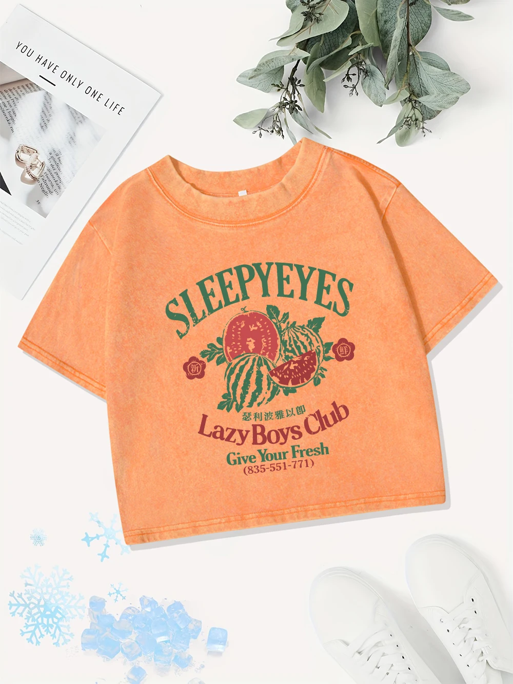 

Уличные хлопковые укороченные топы для женщин Lazy Boys Club Give Your Fresh с принтами, стираные футболки, сексуальные футболки обычного кроя с круглым вырезом, летняя одежда