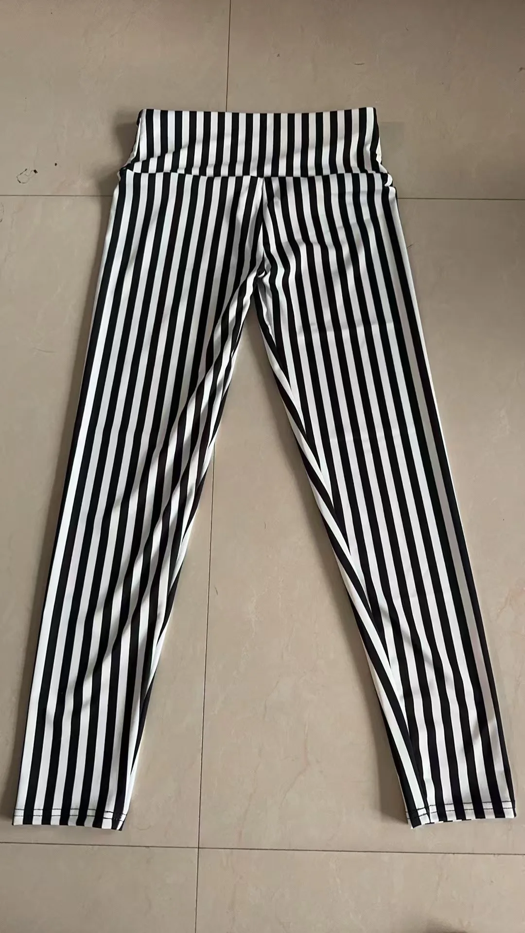 European And American Black And White Striped High-waisted Nine-point Leggings Fashion High-stretch Skinny Nine-point Pants