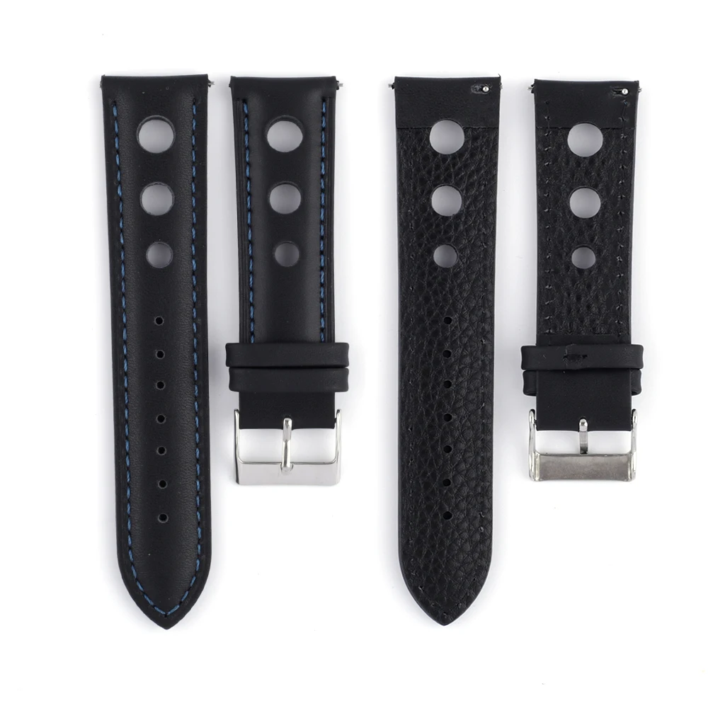 

20mm Soft Black Watchbands Genuine Leather Watch Band Strap Stainless Steel Pin Buckle Watch Accessories