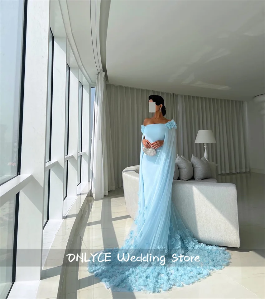 

Sky Blue Evening Dresses 2025 With Appliques SaudiWedding Party Reception Gowns Robes Senior Prom Party Customized