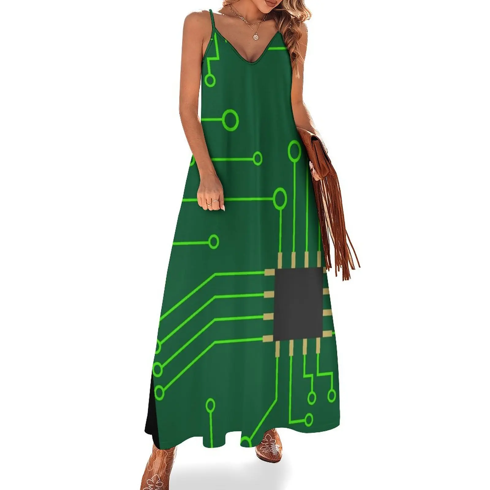 

Microchip Digital Art, PCB Sleeveless Long Dress Women's evening dress Women's summer dress