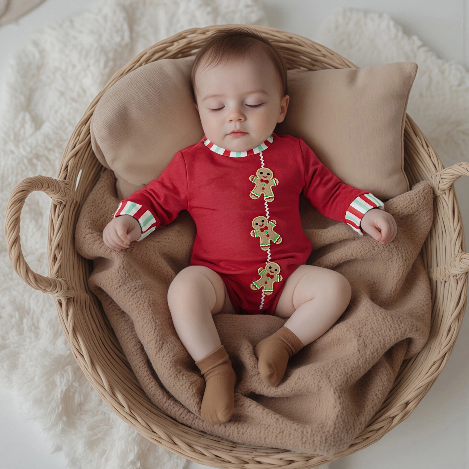 2026 السنة الجديدة عيد الميلاد الطفل عيد الميلاد الزنجبيل التطريز رومبير طويلة الأكمام طاقم الرقبة فقاعة بذلة للأولاد الرضع الأولاد #1