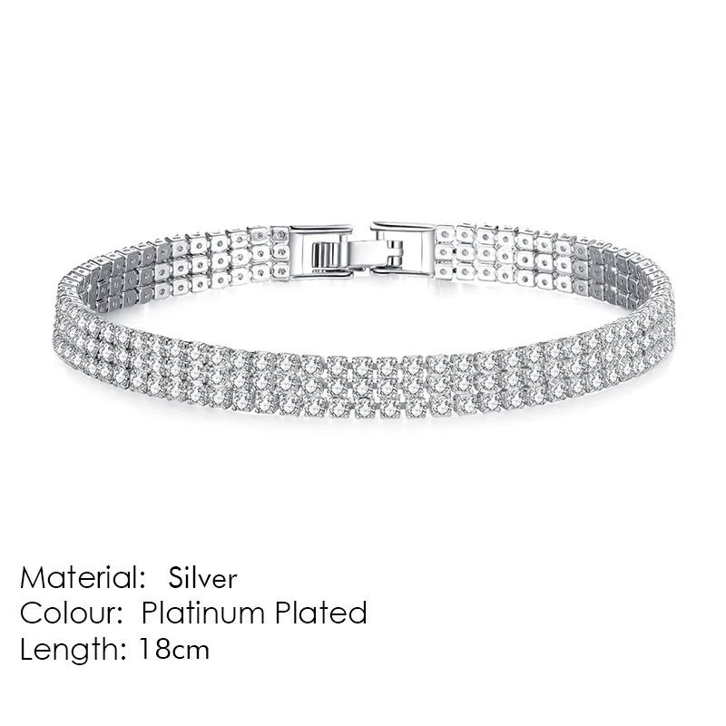 2022 New Luxury Three Rows Tennis Full Drills 2MM 18CM silver color on hand Bracelet Bangle For Women Jewelry Wholesale