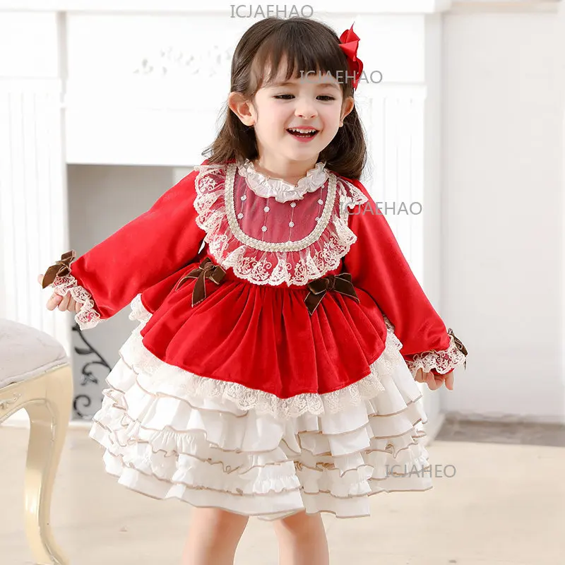 Dress For Girls New  Autumn And Winter  Spanish Princess  Velvet Children Dress Baby First Birthday Dress Costume Vestido Kids