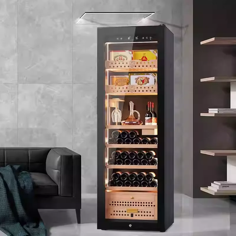 

Single-Door Black Intelligent Wooden Storage Cabinet for Red Wine and Cigars Constant Temperature Multifunctional