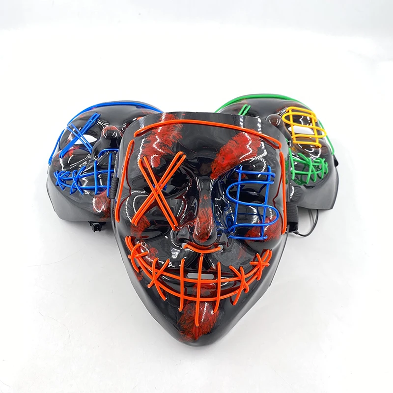 Colori misti luminosi Maschera spaventosa LED Neon The Purge maschera cosplay Illumina maschera horror per uomo donna oggetti di scena cosplay casa stregata