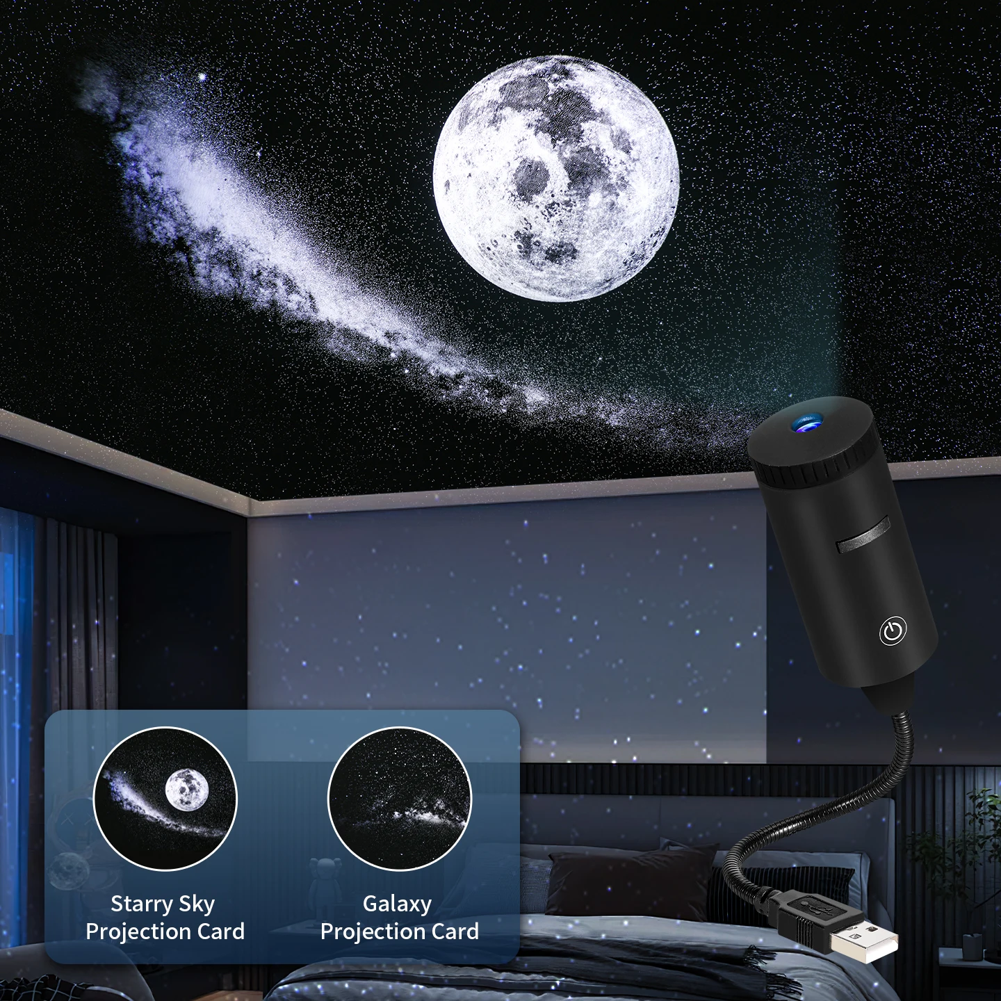 USB 360 ° Verstelbare Sterrenhemel Galaxy Projectorlamp Focus Verstelbaar Maan Nachtlampje Romantische sfeer Licht Slaapkamer Auto Wo