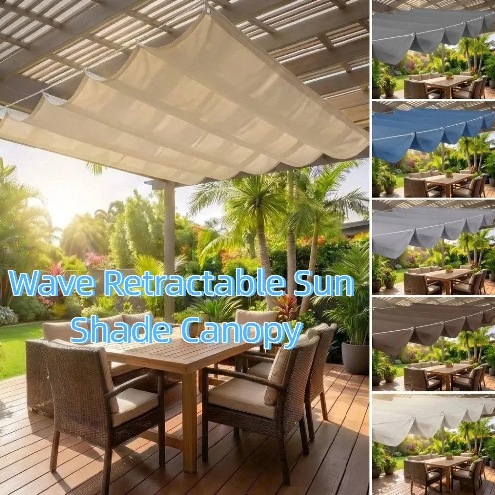 Waterproof Wave Retractable Sun Shade Canopy UV Protection Telescopic Garden Sunshade Net Thick Polyester Rainproof