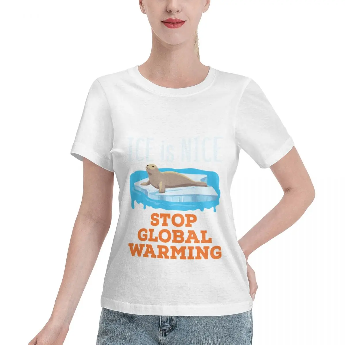Street Pick Ice Is Nice Stop Global Warming Seal Iceberg Women's T-shirt Grunge Versatile Women Tee
