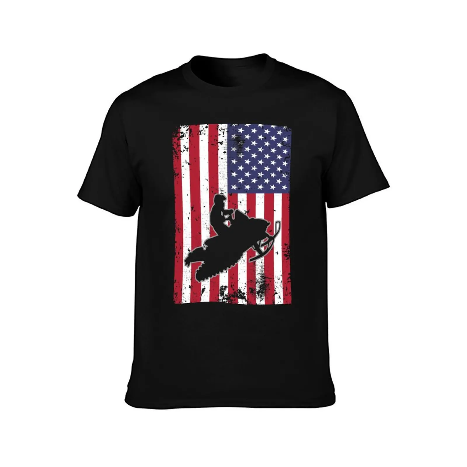 snowmobile rider usa us flag sled vintage T-Shirt men t shirt cotton 100% T-Shirt