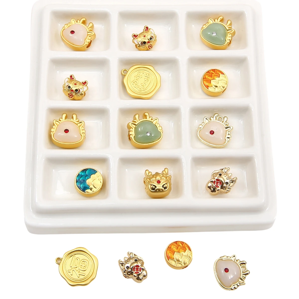 1pc Cute Cartoon Gold Color Alloy Dropping Oil Dragon Charms Pendant Chinese Style New Year Pendants For DIY Jewelry Making Gift