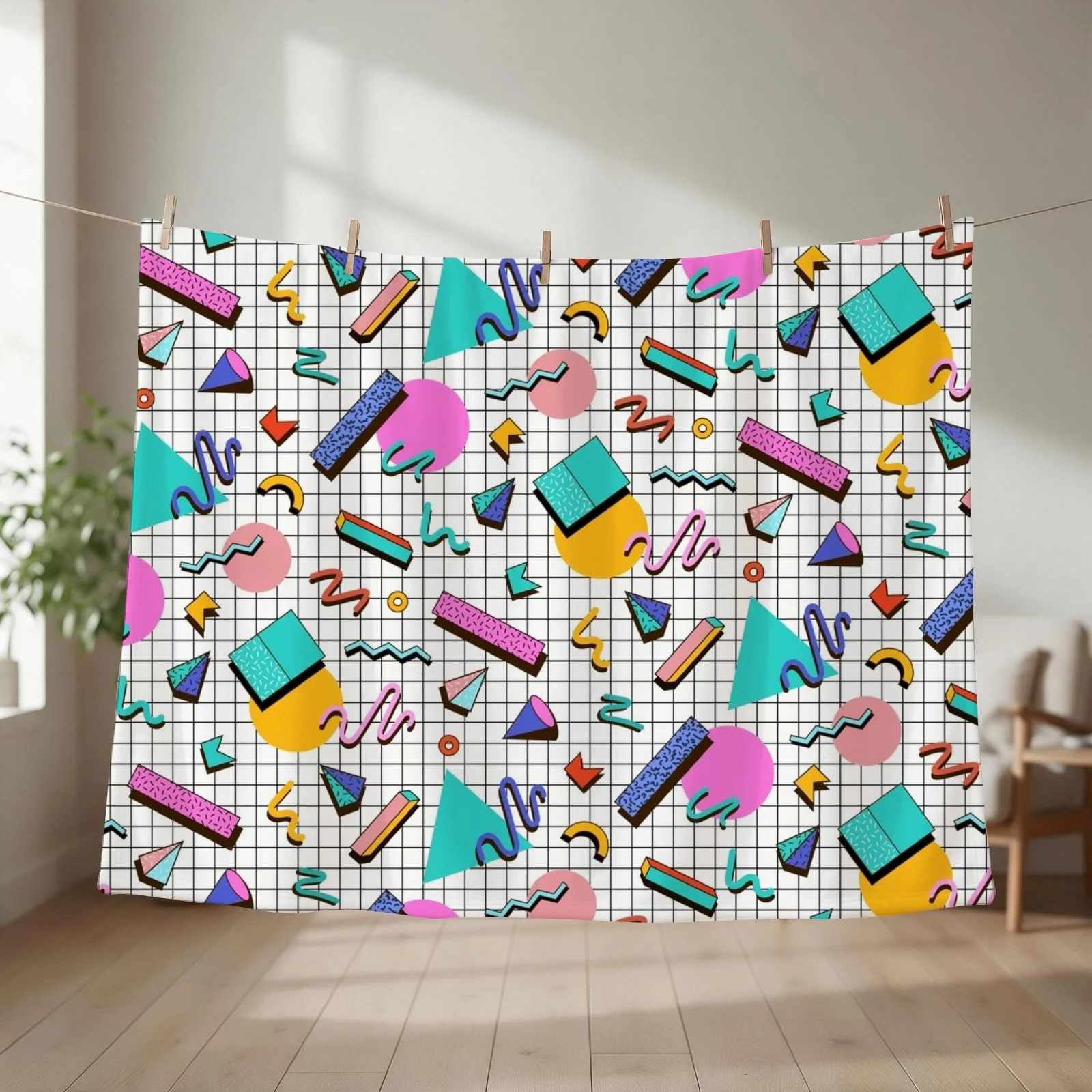 Funky 80s eighties Memphis Pattern Design Throw Blanket manga Flannel Fabric Soft Thin Blankets