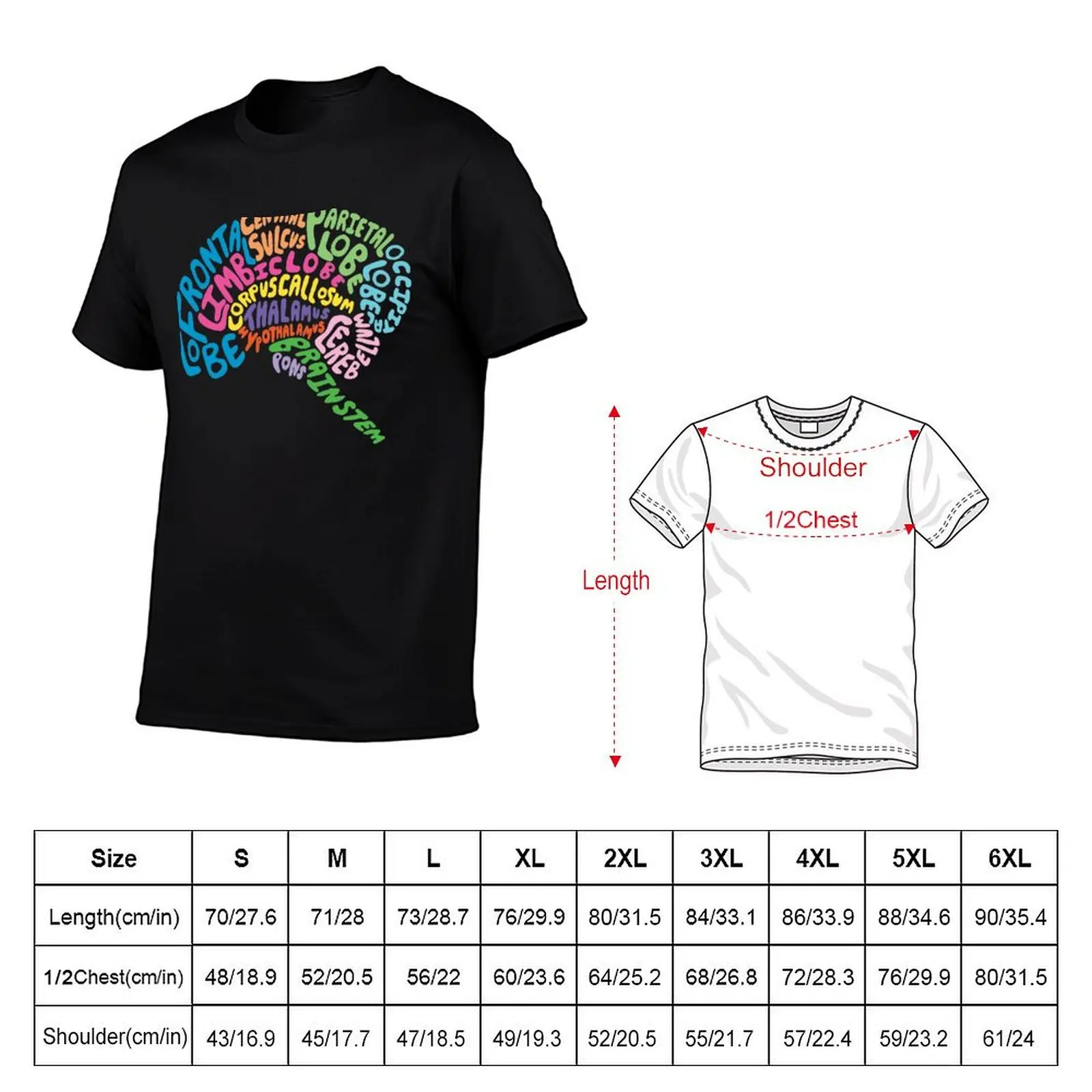 Human Brain Anatomy using Typography T-Shirt Plus Size Basic Cotton T-Shirt