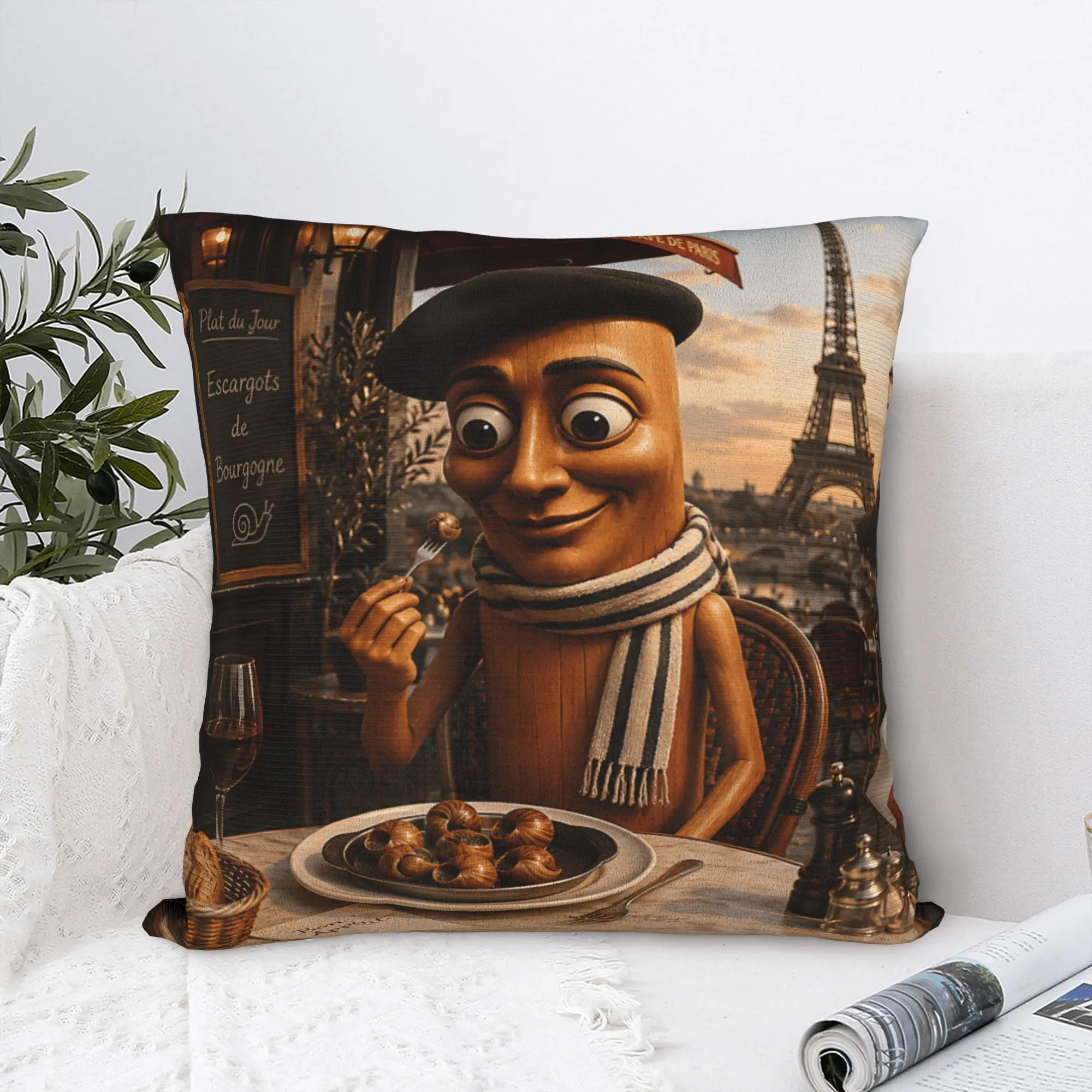 Pillow Case Funny Tourist Savoring French Escargot Tung Sahur Brainrot Design Pillow Cover For Couch Bed Living Room Pillowcases