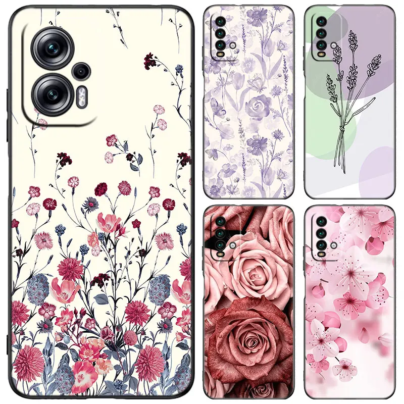 Rose Lavender Higan Flower Black Case For Xiaomi 13T 12T Pro 12 11 Lite NE 11T Pro 5G Redmi 12 A1 A2 Plus 10A 10C 9A 9T 9C Cover