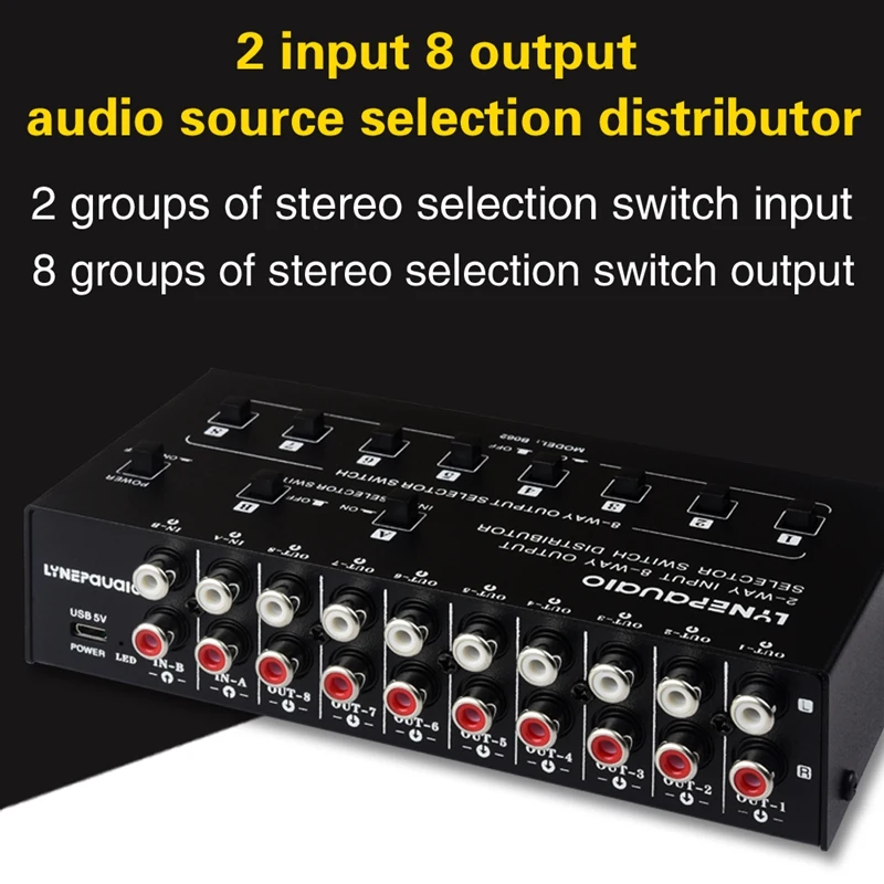 2 In 8 Out Audio Frequency Signal Selector Shift Device Support 2 Sets Mix Input And 8 Sets Output RCA Interface