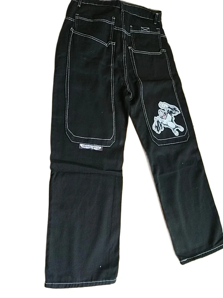 HOUZHOU-pantalones vaqueros holgados para mujer, Jeans negros Harajuku de gran tamaño, ropa de calle de estilo japonés de los años 2000, Estilo Vintage gótico, Y2k, Verano