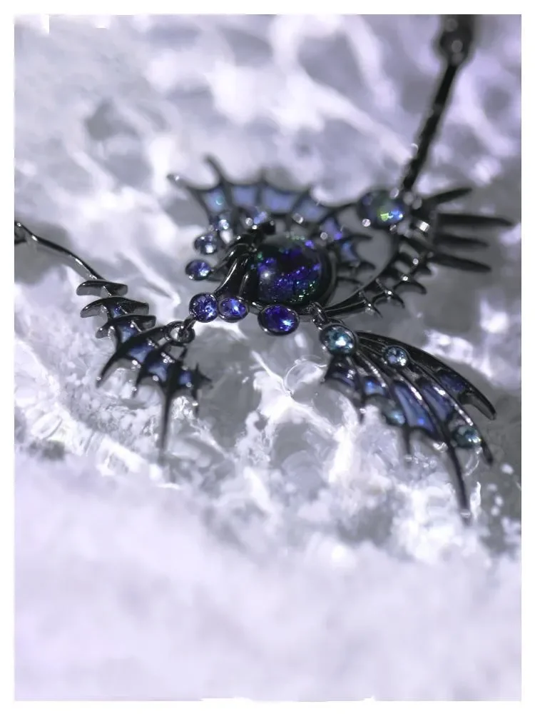 Vanguard Fashion Style Starry Sky Color Dropping Glue Spider Web Wing Necklace UNISEX The Most Beautiful and Mysterious Necklace