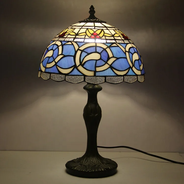12Inch  American Stained Glass Lamp Desk Lights Vintage Table Lighting Antique Zinc Base for Hotel Decoration