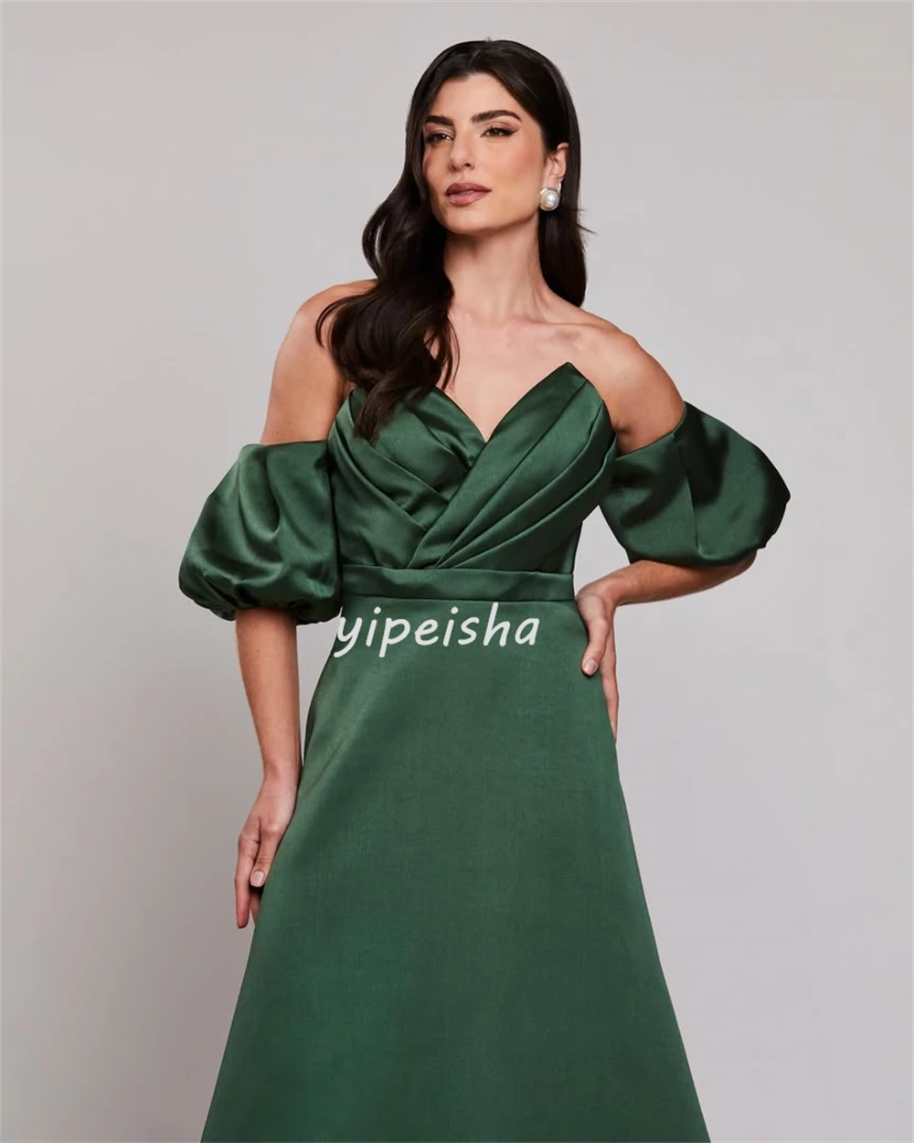 Customized Classic Fashion Charmeuse Ruched Pleat A-line Off-the-shoulder Long Dresses Bespoke Occasion Dresses Sizes Available