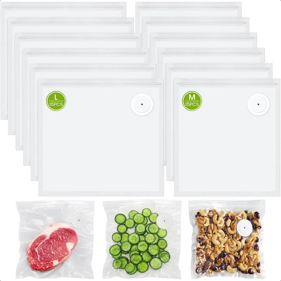 

Vacuum Sealer Bags for Food15 PCS 8.3×8.7 15 PCS 10.2×11 Reusable Vacuum Seal Bags with Air Vae for Food Storage Ideal for Fres