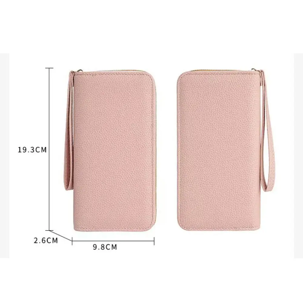 Luxury Leather Long Wallet With Wrist Strap Solid Color Multi Card Holder Large Capacity Phone Handbag Women - view 4