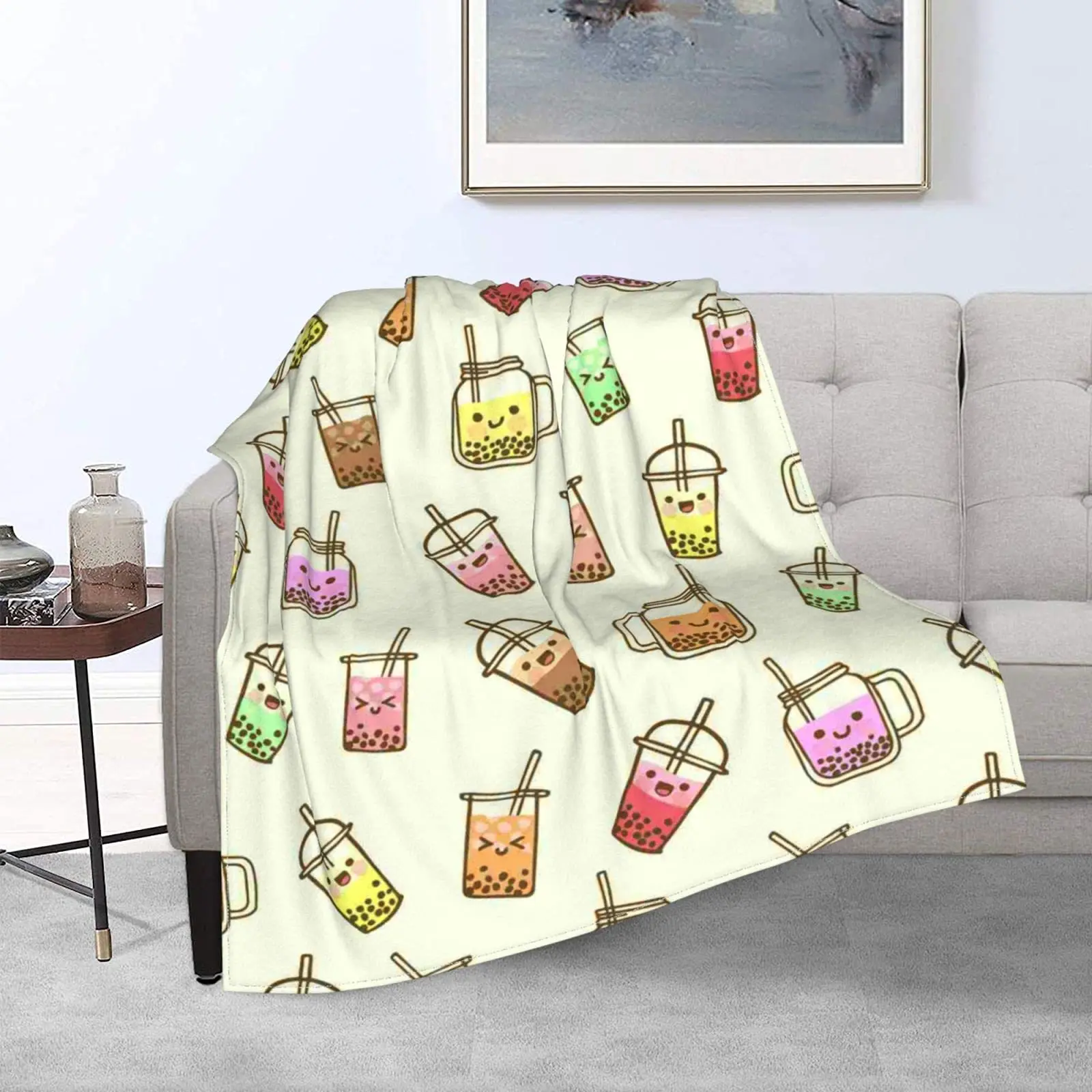 Cute beverage pattern digital-printed polyester Bedroom velvet flannel soft sofa cover blanket Fleece cover blankets for beds